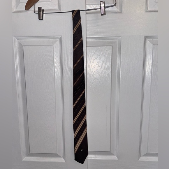 Vintage Christian Dior Men’s Silk Tie | Brown & Cream Diagonal Stripe Must See - Picture 5 of 5